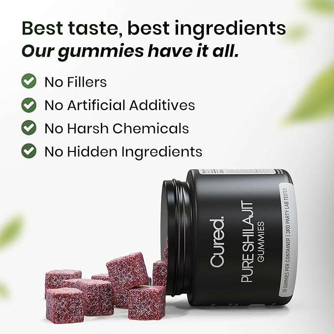 Cured Shilajit Gummies for Men with 85+ Trace Minerals, Fulvic & Humic Acid | Natural Energy, Stamina & Endurance Support | Organic Manuka Honey, Zero Sugar Daily Wellness Supplement