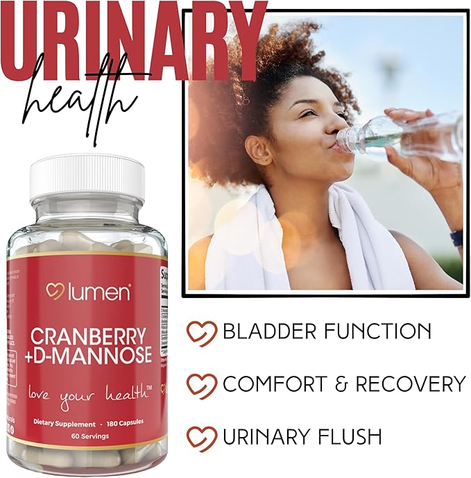 Lumen Naturals Cranberry + D-Mannose for Women - Cranberry, D-Mannose, Hibiscus, Dandelion Extract Blend - 2000mg Per Serving - 180 Count - 60 Servings