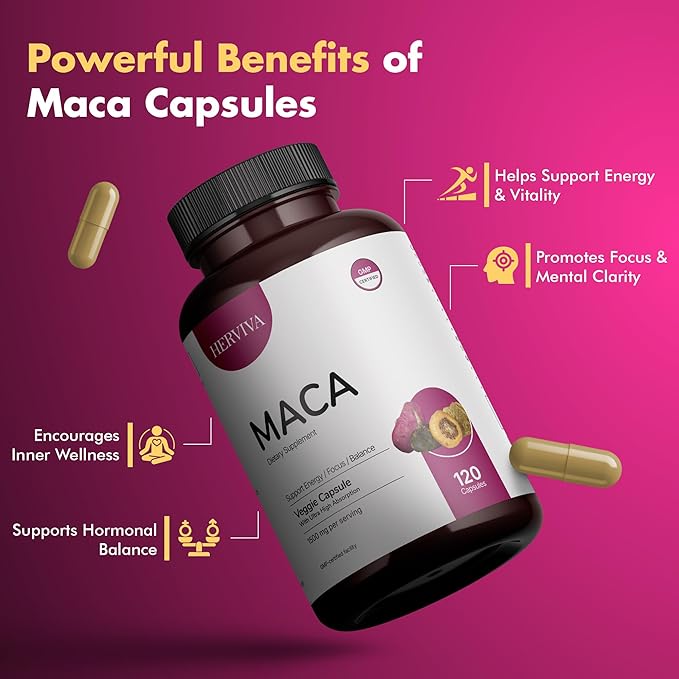Maca Root Capsules for Women & Men – Maca Root Powder 1500mg per Serving – Vegan Veggie Capsules