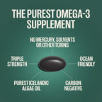 Orlo Vegan Omega 3 Algae Oil 1000mg - Natural Icelandic Nordic Omega-3 EPA & DHA Supplement - Fish Oil & Krill Alternative for Heart & Brain – 60 Easy-to-Swallow Burpless Mini Softgels & Jar