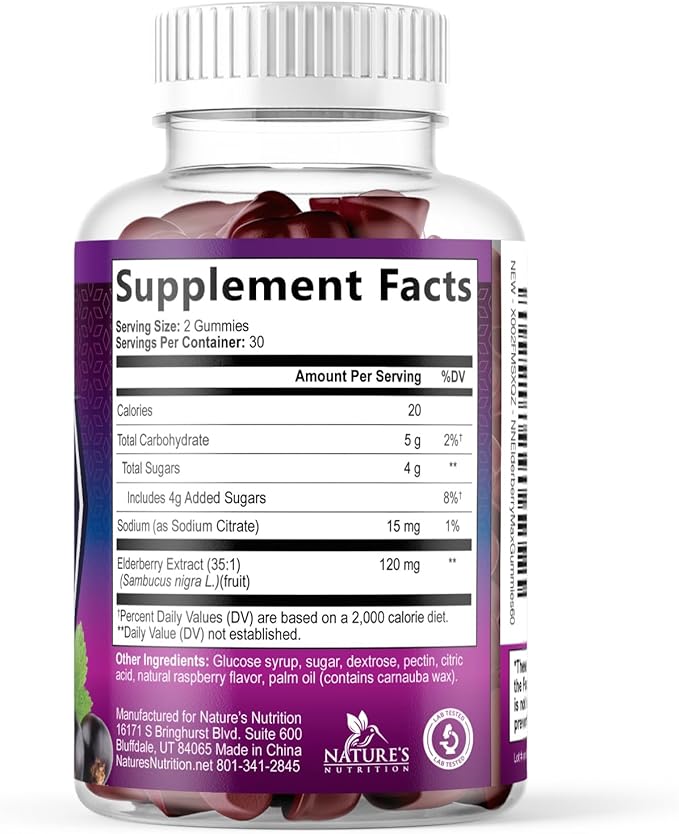 Elderberry Immune Support Gummies - Elderberry Extract Sambucus Nigra - Black Elder Berry Vitamin Supplement - Natural, Daily Immune Support Kids & Adults Love - Delicious Berry Flavor - 60 Gummies