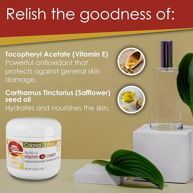 Colonial Dames Concentrated Vitamin E Moisturizing Cream 28,000 I.U. for Hydrating & Moisturizing Chapped Dry Skin & Fine Lines.