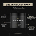 40x Strength Organic Black Maca Root w. Ashwagandha - #1 Highest Potency Black Maca Root Capsules for Men Supplement 40:1 Extract - 100% Pure Maca Peruana Gelatinized Maca Root Powder Pills