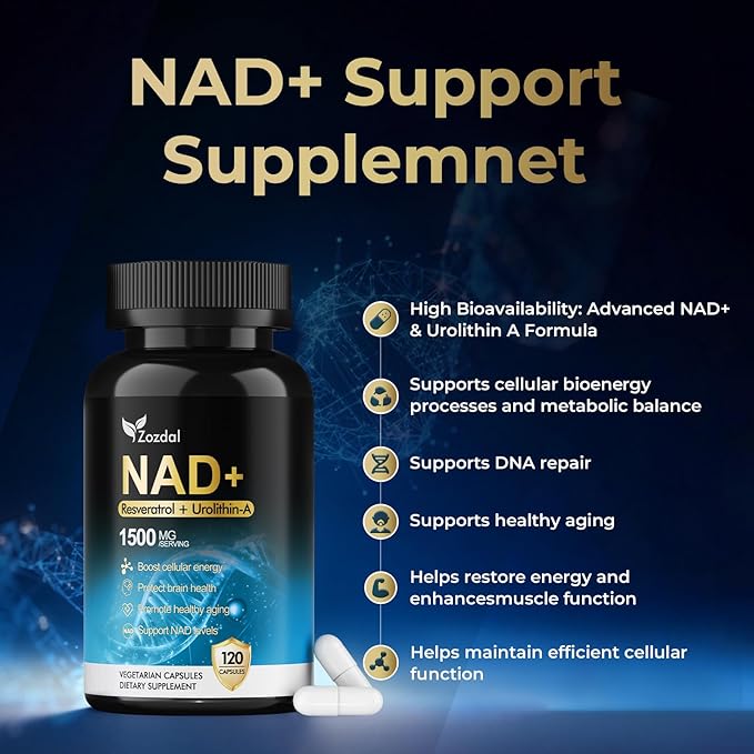 NAD+ Supplement 1500mg - 7-in-1 Liposomal Formula with Urolithin A, CoQ10 & Resveratrol - Cellular Energy, Muscle Health & Healthy Aging Support for Women & Men- 120 Capsules