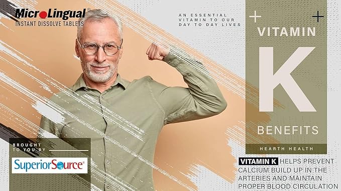 Superior Source Vitamin K2 MK-7 (Menaquinone-7), 300 mcg - Bone Strength & Health Support Supplement - Aids Healthy Heart Function - Bariatric-Friendly - 60 Sublingual Dissolving Tablets