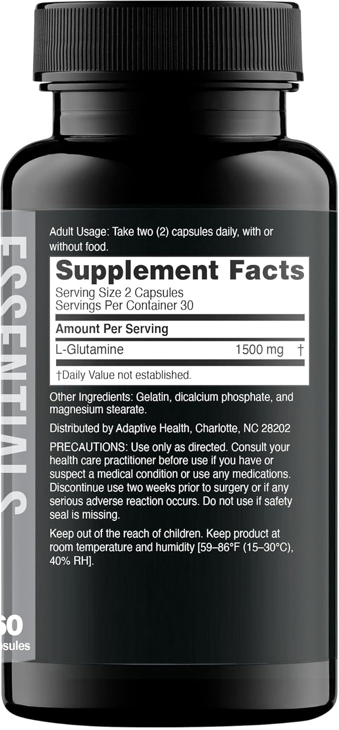 Nugenix Essentials L-Glutamine, 1500mg 100% Botanical L-Glutamine Amino Acid, Protein Synthesis, Supports Cellular Function, 60 Capsules