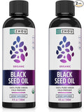 ZHOU Organic Black Seed Oil - Black Cumin Seed Oil Cold Pressed, Nigella Sativa, Pure Unrefined Blackseed Liquid, Premium Supplement for Health with Thymoquinone, Omega 3 6 9-8 Fl Oz (Pack of 2)