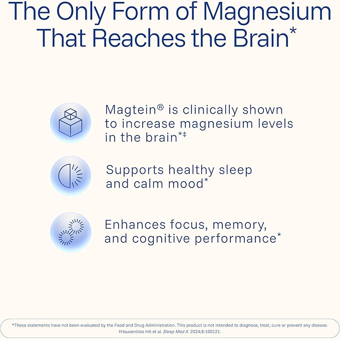Magnesium L-Threonate Supplement (Magtein), 90 Capsules | Clinically Supported for Brain Health | Optimize Learning, Memory & Focus | 3rd Party Tested
