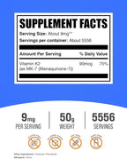 BulkSupplements.com Vitamin K2 Powder - Vitamin K2 MK-7, as Menaquinone Powder - K2 Vitamin Supplement for Wellness, Gluten Free, 9mg per Serving, 50g (1.8 oz) (Pack of 1)