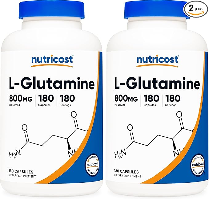 Nutricost L-Glutamine 800mg, 180 Capsules - Gluten Free, Non-GMO (Pack of 2)