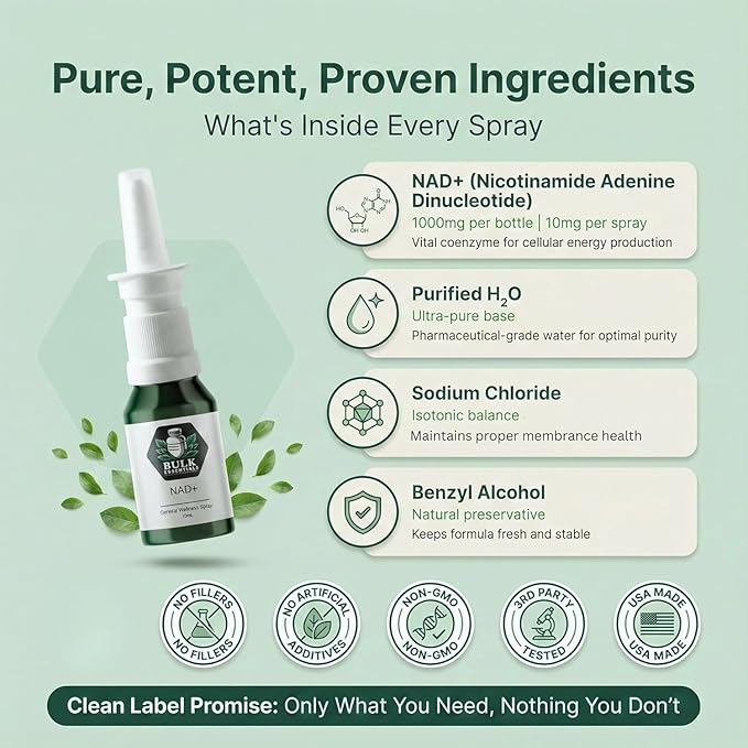 NAD+ Spray | 100 Sprays | Nicotinamide Adenine Dinucleotide | NAD+ | 100% Pure & USA Made | 10mg Per Spray to Support Wellbeing