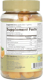 Solgar Vitamin C Gummies for Adults 1,000mg Ultra Potency Vitamin C Immune System Support for Women & Men - Tasty Tart Orange Flavor, Vegan & Gluten-Free Gummy, 2 Month Supply, 60 Servings, 2g Sugar