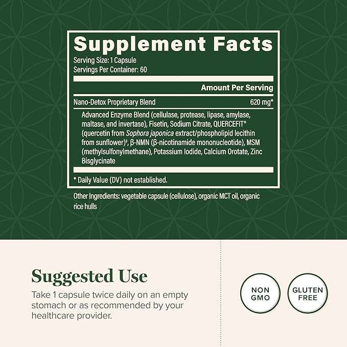 Global Healing Nano Detox with NMN & Fisetin, Alternative Zeolite Binder Detox Supplement for Adults, Supports Gentle Daily Cleansing, Microplastics, Environment, Extra Strength Capsules (60 Count)