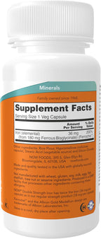 NOW Supplements, Iron 36 mg, Double Strength, Non-Constipating*, Essential Mineral, 90 Veg Capsules