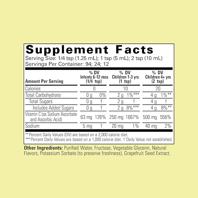 CHILDLIFE ESSENTIALS Liquid Vitamin C - Pure Vitamin C Liquid Supplement for Kids, Immune System Support, Great Taste - Natural Orange Flavor, 4 Fl Oz (Pack of 6)