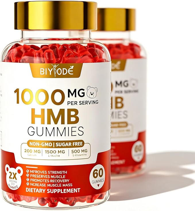 HMB Gummies for Women 1000mg HMB: 1500mg L-Leucine 500mg L-Glutamine Muscle & Bone Support with Calcium Sugar-Free Non-GMO Strawberry Flavor 60 Gummies