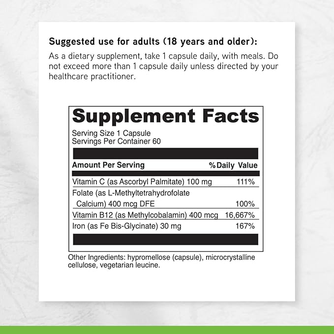 DAVINCI Labs Iron Bis-Glycinate - Gentle Iron Supplement for Women & Men - Help Support Hemoglobin Production & Normal Energy Levels with Vitamin C & More - Vegan - 60 Vegetarian Capsules