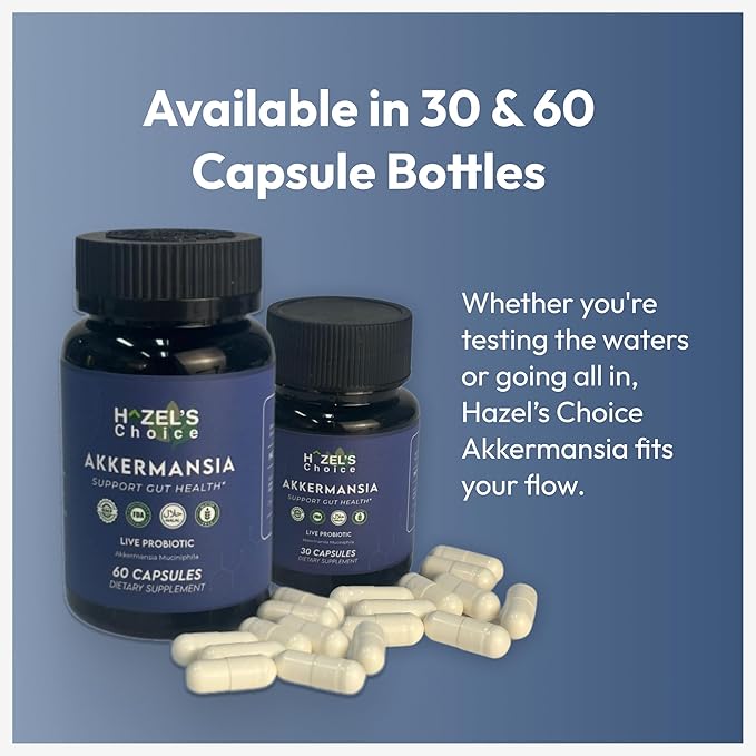 HAZEL'S Choice akkermansia probiotic – 30 Capsule Bottle – Vegan - Non-GMO - No Refrigeration Needed - No Preservatives – probiotico akkermansia – Gut-Friendly Daily Routine