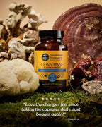 Mushroom Wellness Lion’s Mane Blend with Reishi: Organic Lion's Mane & Reishi Mushroom Capsules, Mushroom Powder Supplement, Supports Cognitive Health, Memory, and Mental Focus, 90 Vegan Capsules