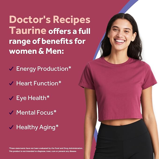 Doctor's Recipes Taurine Supplement 1000mg, Amino Acids Supplement with Vitamins B1, B2, B6, Folate, Methyl B12, Non-GMO, No Gluten & Soy, Support Heart, Visual, Nerve Health, 120 Veggie Capsules