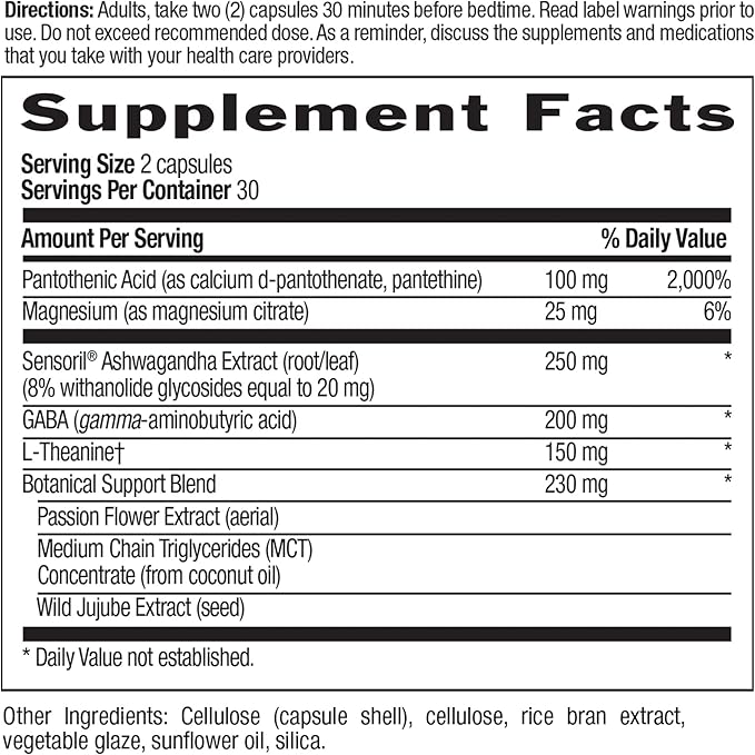 Country Life Stress Shield Nighttime – Stress & Relaxation Support Supplement – Sensoril® Ashwagandha, GABA & L-Theanine – Magnesium & Vitamin B5 – Gluten Free, Vegan – 60 Vegetarian Capsules