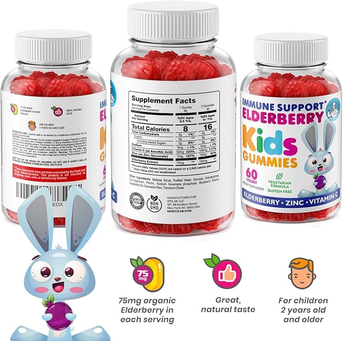DR. MORITZ Elderberry Gummies for Kids and Adults (2 Pack) - Elderberry Vitamin C and Zinc for Kids Immune Support - Vegetarian, Gluten Free