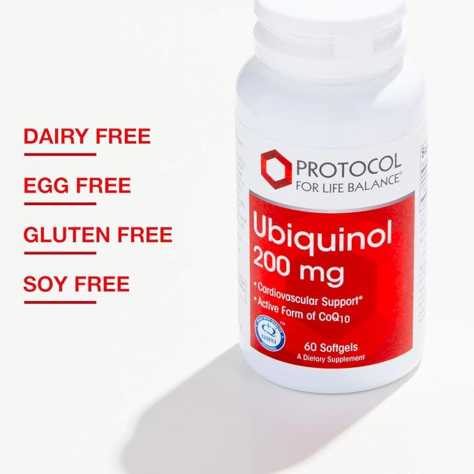 PROTOCOL FOR LIFE BALANCE Ubiquinol 200mg - Bioavailable CoQ10 Softgels - Heart Health Support - Oxidative Stress Quencher - Soy Free & Dairy Free - 60 Softgels