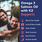 Cardio Omega 3 Fish Oil & Vitamin K2-1000mg, Norwegian Salmon Oil with EPA, DHA, DPA & Astaxanthin, No Fishy Aftertaste, Fatty Acids Supplement - 90 Capsules