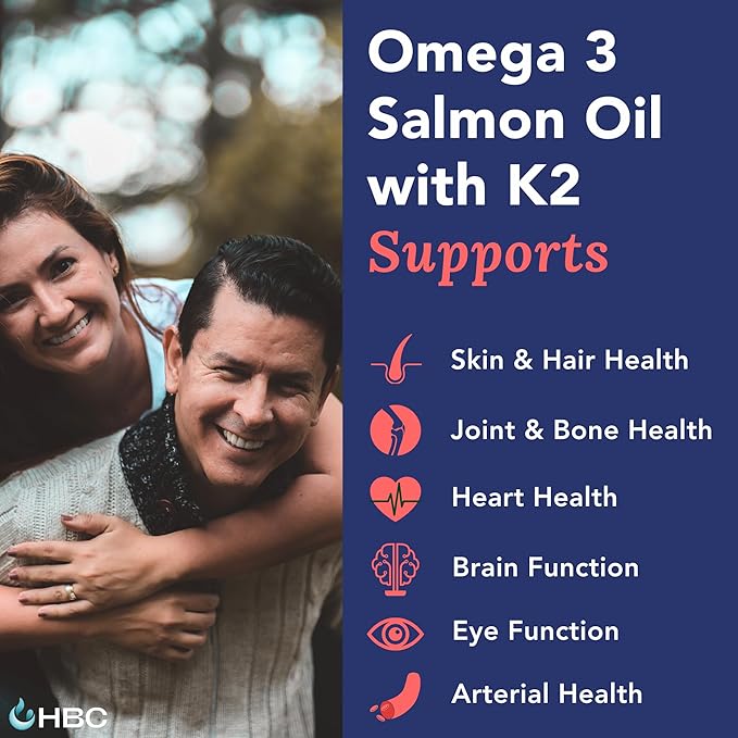 Cardio Omega 3 Fish Oil & Vitamin K2-1000mg, Norwegian Salmon Oil with EPA, DHA, DPA & Astaxanthin, No Fishy Aftertaste, Fatty Acids Supplement - 90 Capsules