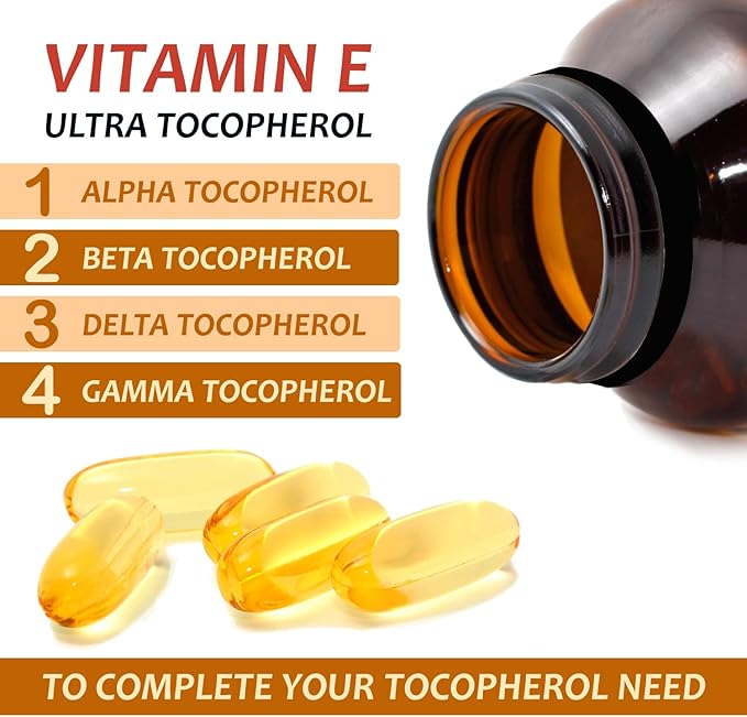 Vitamin E 1000 IU Ultra Tocopherol 450mg Vitamin E Vegan – All 4 Tocopherols - Alpha Tocopherol + Beta Tocopherol + Gamma Tocopherol + Delta Tocopherol– Unique d Alpha (180)