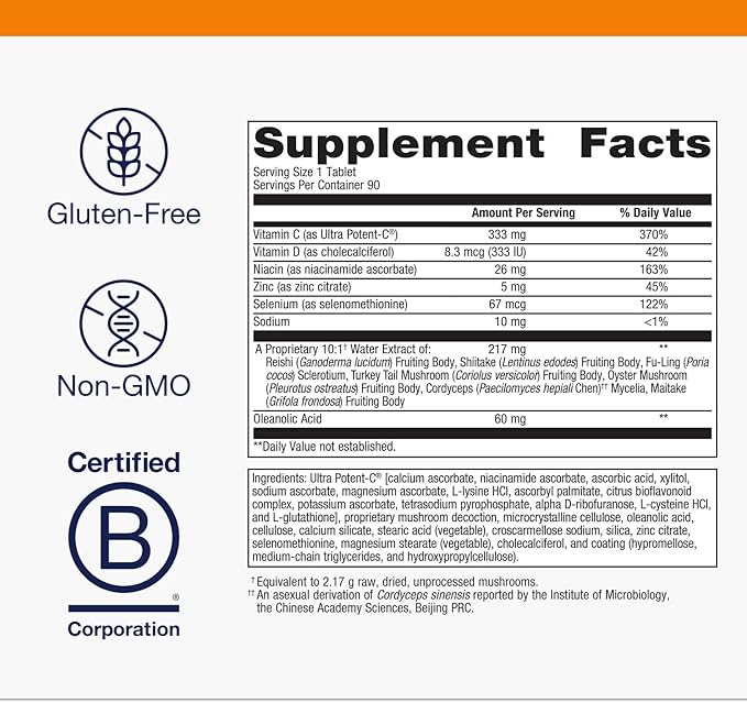 Metagenics ImmuCore - Immune Support with Vitamins C & D3, Zinc, Selenium & Mushroom Extracts* - Antioxidant & Respiratory Support* - Non‑GMO, Gluten‑Free - 90 Tablets