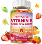 Methylated Vitamin B Complex Gummies for Women & Men with Vitamin B1, B2, B3, B5, B6, B7, B9, B12 & Magnesium, Omega-3, CoQ10, Supports Brain Health, Energy, Immune, Sugar Free, Fruit Flavor, 60ct