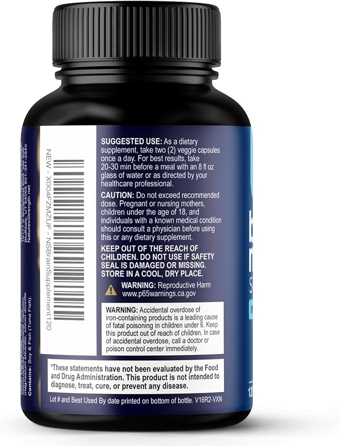 Brain Memory Supplement Pills - 3X Strength Nootropics for Concentration, Clarity & Focus Support - Brain Health Cognitive Vitamins with Bacopa, Phosphatidylserine & DMAE, Brain Booster - 120 Capsules