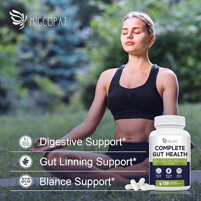 Migcopat Probiotics for Digestive Health, 80 Billion CFU Probiotics, Prebiotics, Postbiotics & Digestive Enzymes, Gut Health Capsules with Berberine, Cinnamon, L-Glutamine, for Men & Women, 240 Counts