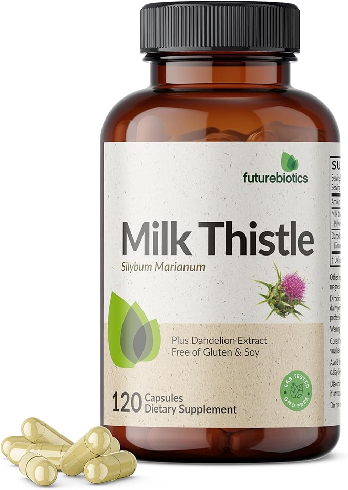 Futurebiotics Milk Thistle Silymarin Marianum & Dandelion Extract Liver Health Support, Antioxidant Support, Detox, 120 Capsules