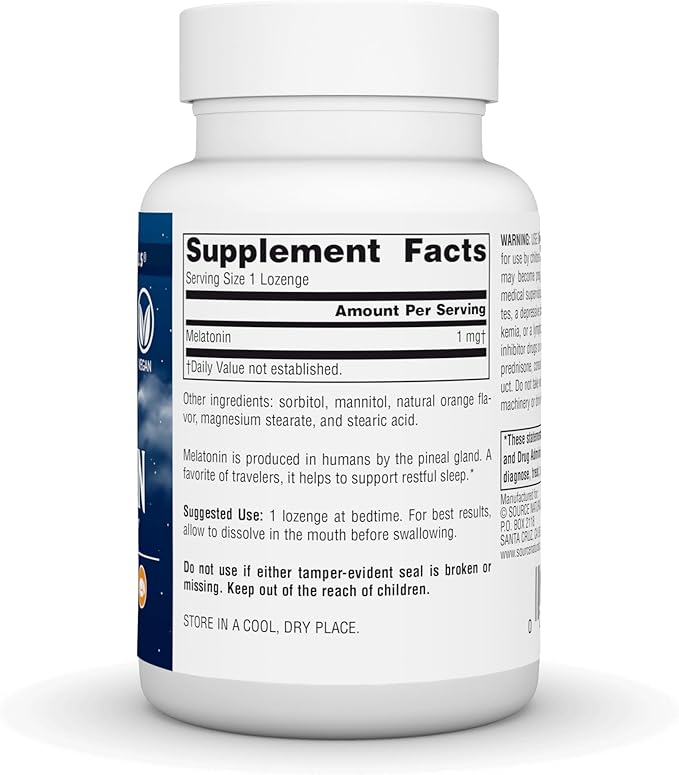 Source Naturals Melatonin, Helps Promote Sleep* - 1 mg - 200 Orange Flavored Lozenges