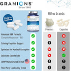 Granions Triple Magnesium Complex + Vitamin B6-420mg Elemental Magnesium Gylcinate Citrate Oxide - Made in USA - Muscle, Nerves, Calm, Sleep 100% DV Supplement for Women and Men - 120 Tablets