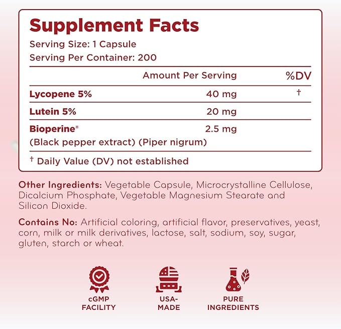 Lutein & Lycopene Carotenoids Supplement - High Absorption Lutein and Lycopene Supplements for Men & Women for Antioxidant Skin and Eye Health Support - Formulated in American cGMP Lab (200 Capsules)