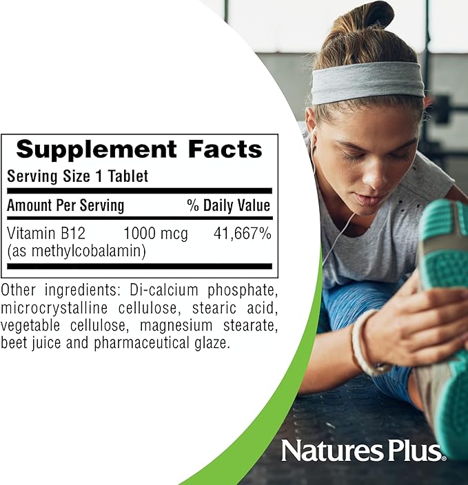 NaturesPlus Vitamin B12 1000 mcg - 90 Tablets - Energy & Immune Health Support - Gluten Free, Vegetarian - 90 Servings
