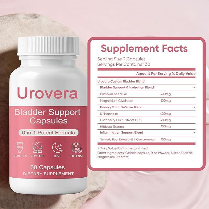 Urovera Bladder Control Capsules, 6-in-1 Bladder Support Supplement, with Triple System, Enhance Muscle Control, Reduce Leakage, Vegan, Non-GMO, 30 Servings (1)