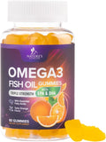 Omega 3 Fish Oil Gummies - 3X Strength Heart Health Support, High Absorption Omega 3 Fish Oil Gummy Supplement with DHA & EPA, Joint & Brain Support for Adults, Delicious Orange Flavor- 60 Gummies