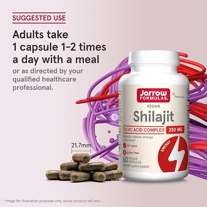 Jarrow Formulas Shilajit 250 mg, Dietary Supplement, Shilajit Acid Complex for Cellular Energy Production, 60 Veggie Capsules, 60 Day Supply (Pack of 12)