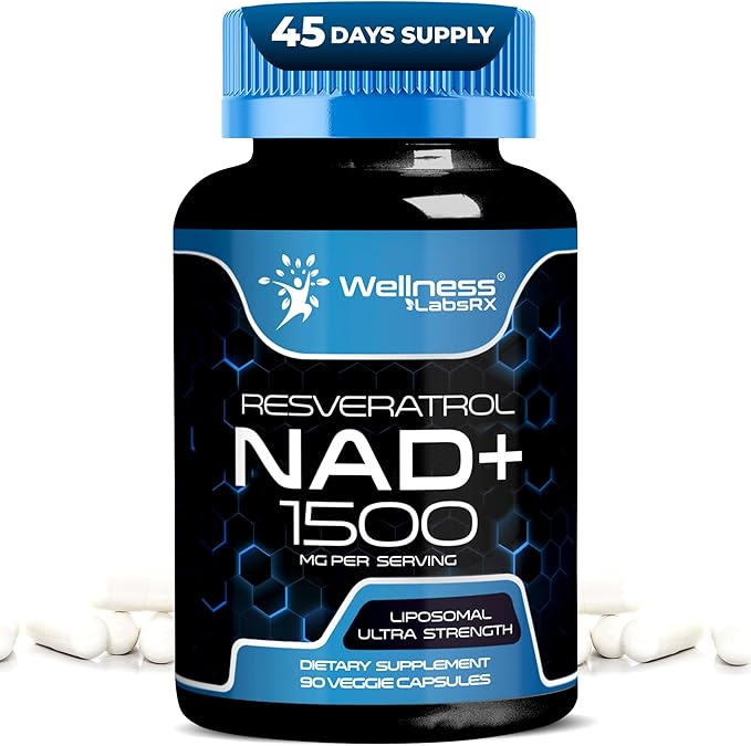 WELLNESS LABSRX Liposomal NAD Supplement, 1500mg - USA Made, NAD Resveratrol Supplement for Women and Men, NAD+ Support Cellular Health, Energy & Anti Aging - 90 Count