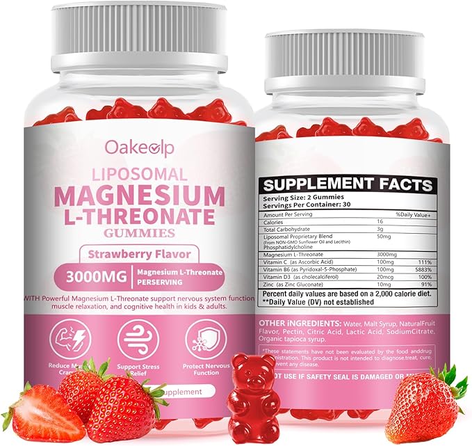 Liposomal Magnesium Threonate High-Potency 3000mg Gummies,Liposomal Enhance 98% Absorption,Magnesium L Threonate Supplements, Muscle & Nervous System for Kids & Adults