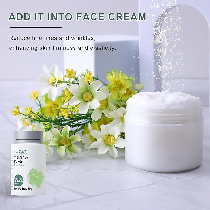 Vitamin A Palmitate Powder, Retinol Palmitate, 1OZ 99.9% Purity, Cosmetic Grade, Vitamin A Powder for Homemade Cosmetics