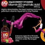 Bricker Labs B-12 Blast Liquid Vitamin B12 and Folic Acid Supplement, Support Energy Production, Great Tasting Liquid Vitamin B12 Dietary Supplement in Natural Raspberry Flavor, 2 fl oz Bottle