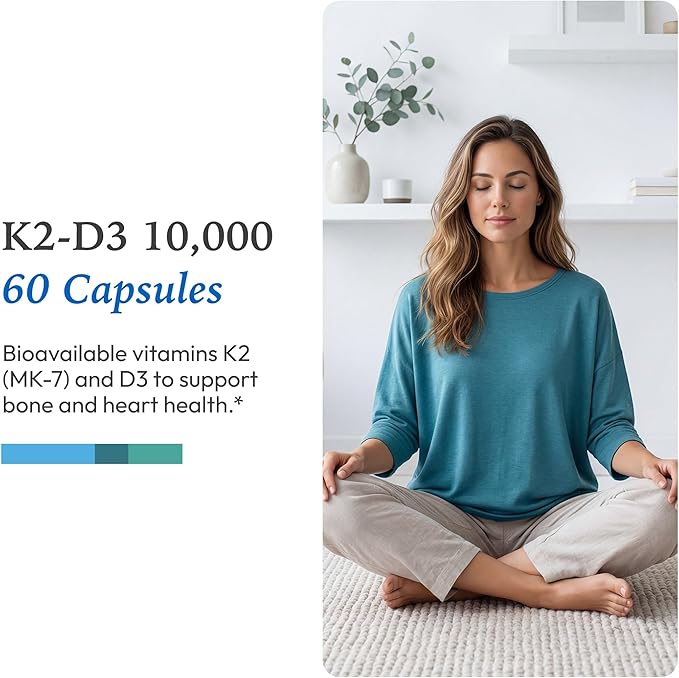 XYMOGEN K2-D3 10000 - Vitamin D3 K2 - Bioavailable Vitamin D 10,000 IU (Cholecalciferol) with MK-7 - Heart, Arterial, Bone Health + Immune Support Supplement (60 Capsules)