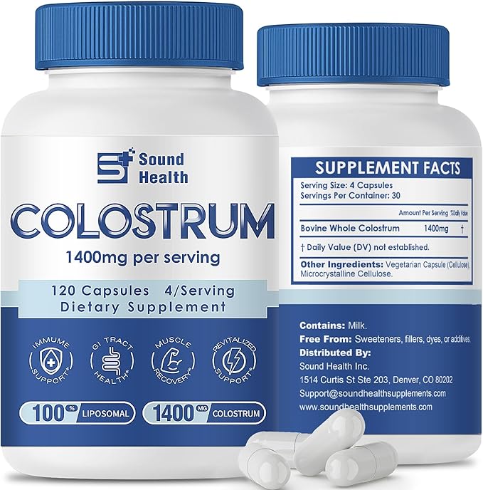 Colostrum Supplement 120 Capsules for Humans - Organic Bovine Colostrum Powder for Gut Health, Hair Growth, Beauty, and Immune Support - Unflavored (120 Capsules)