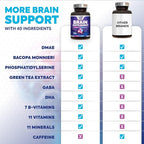Brain Memory Supplement - 3X Strength Nootropics for Concentration, Clarity & Focus Support - Brain Health Cognitive Vitamins with Bacopa, Phosphatidylserine & DMAE, Brain Booster, 120 Capsules