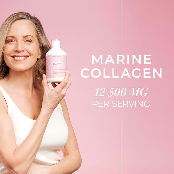 Swedish Collagen Deluxe | 12,500 mg Hydrolyzed Marine Collagen Liquid Supplement - 500 ml, 20 Day Supply | Hyaluronic Acid, Biotin and Vitamin C for Healthy Hair, Skin, Nails and Joints | Sugar-Free
